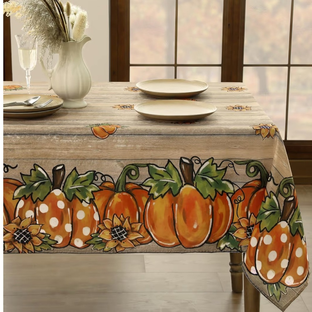 Fall Pumpkin Sunflower Tablecloth 60” x 102” Rectangular Farmhouse Harvest